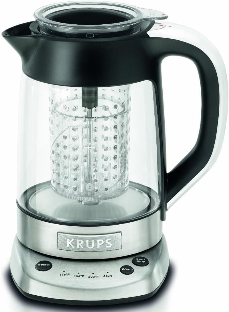 KRUPS FL700D51 Electric Glass Kettle with Incorporated Tea Infuser and Temperature Settings, 1.2-Liter, Silver