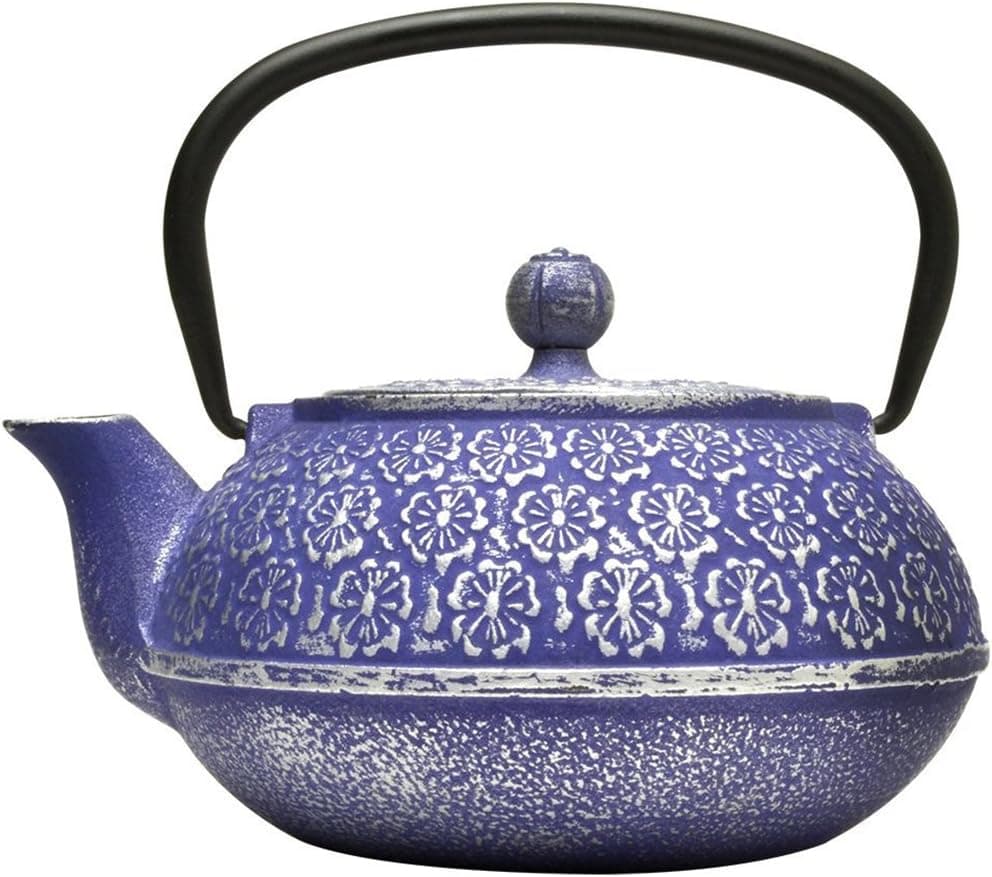 Primula Hammered Cast Iron Teapot Japanese Tetsubin with Stainless Infuser, Blue 34oz