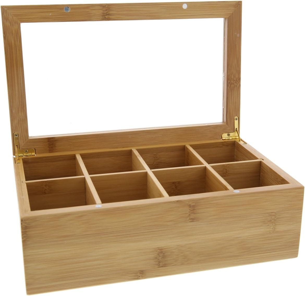 Tea Box - Wooden Tea Bag and Condiments Storage Organizer Caddy with Clear Lid, 8 Compartments