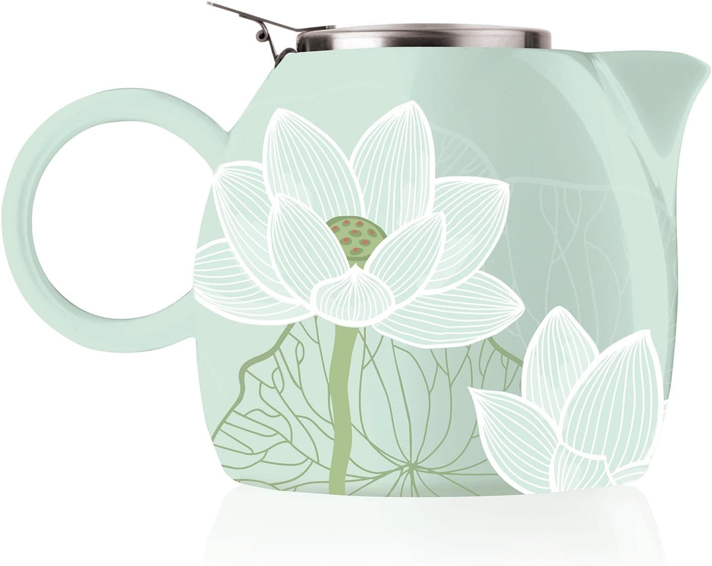Tea Forte PUGG 24oz Ceramic Teapot with Tea Infuser, Loose Leaf Steeping for Two, Lotus