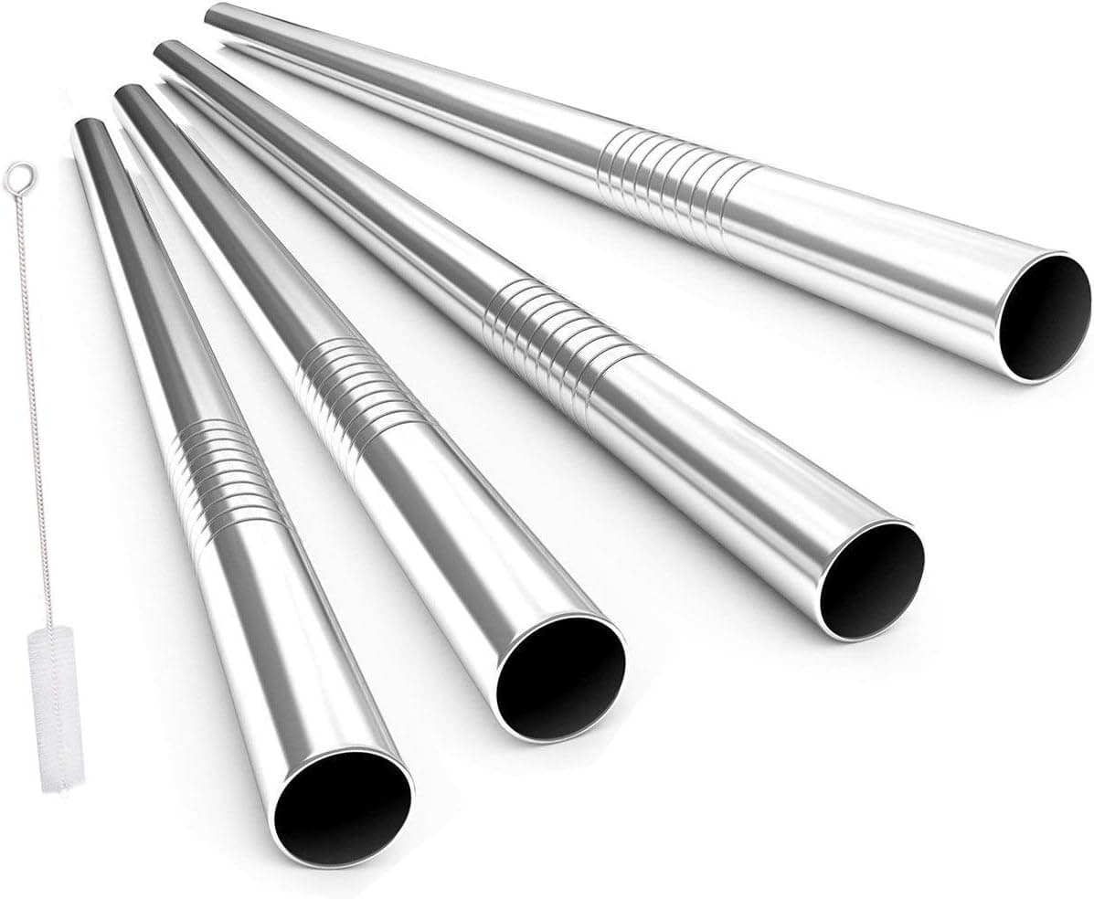 ALINK Reusable Boba Straws with Case and Cleaning Brush, 4-Pack Extra Wide Stainless Steel, 12 mm x 9 inch