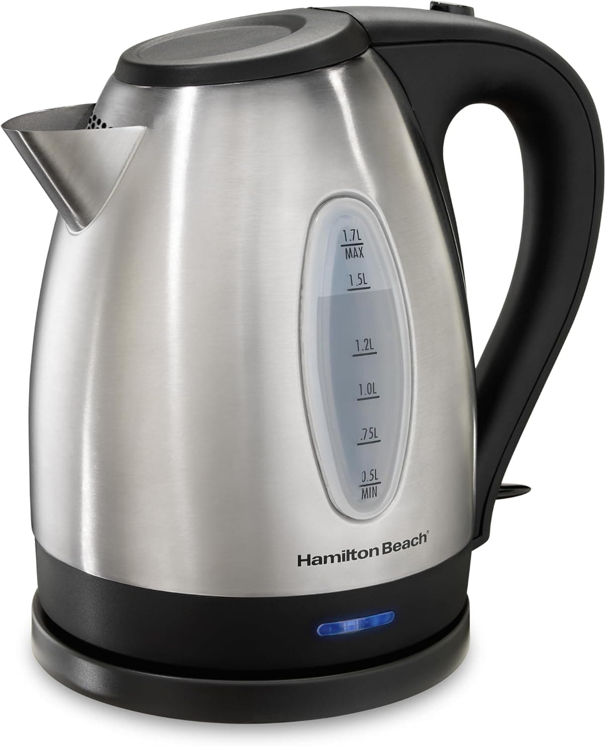 Hamilton Beach Electric Tea Kettle, Water Boiler & Heater, 1.7 Liter, Cordless, 1500W, Auto-Shutoff and Boil-Dry Protection, Stainless Steel (40880)