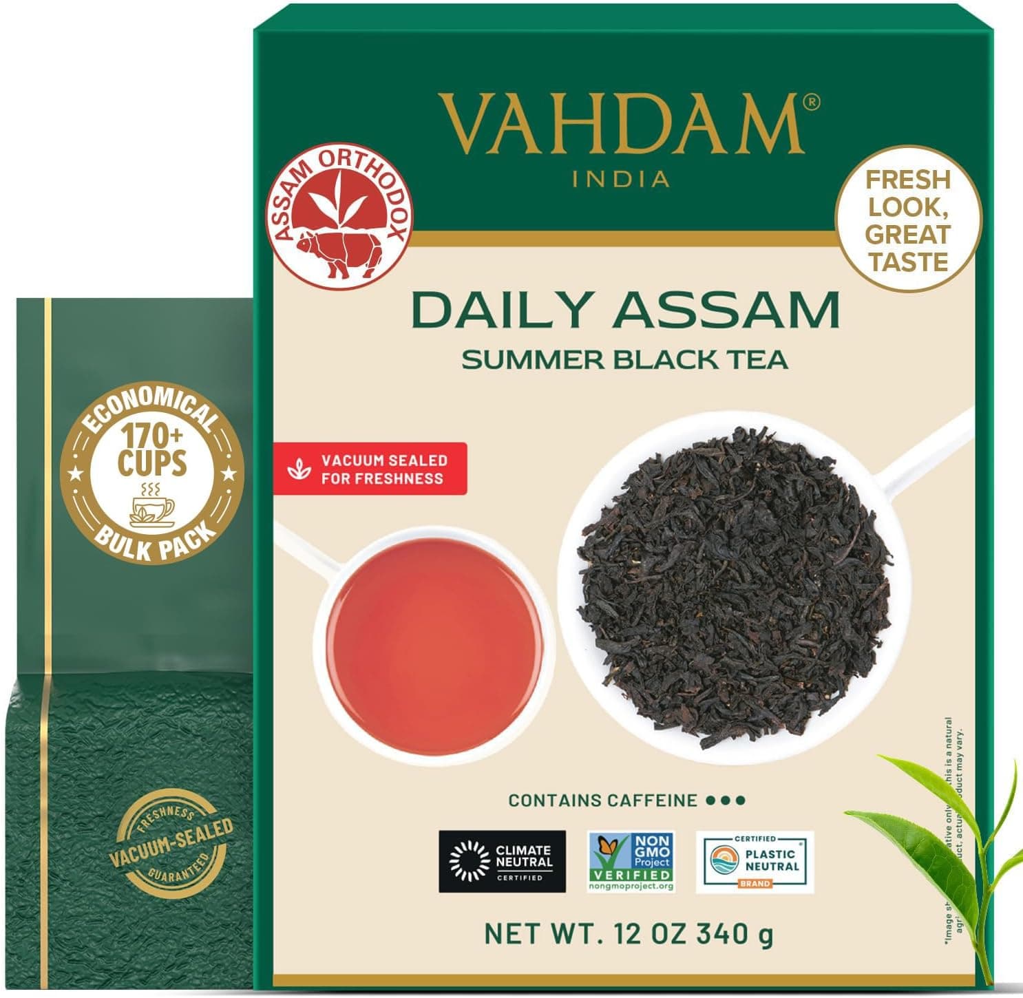 VAHDAM Assam Black Tea Leaves (340g/12oz) - Single Origin Loose Leaf, Vacuum Sealed