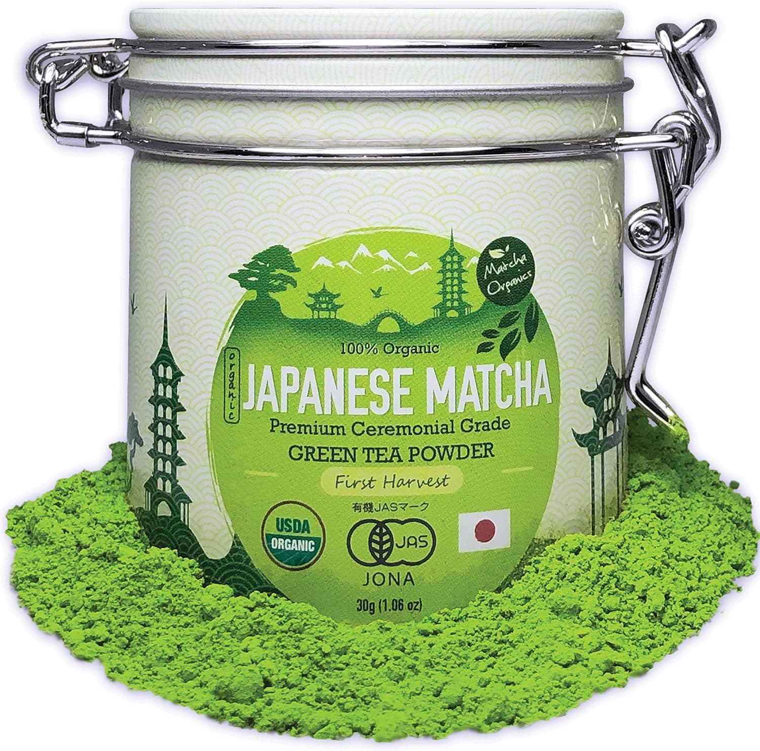 Matcha Organics Premium Ceremonial Grade Matcha Green Tea Powder, 1st Harvest, USDA & JAS Organic, 30g Tin 1.06oz