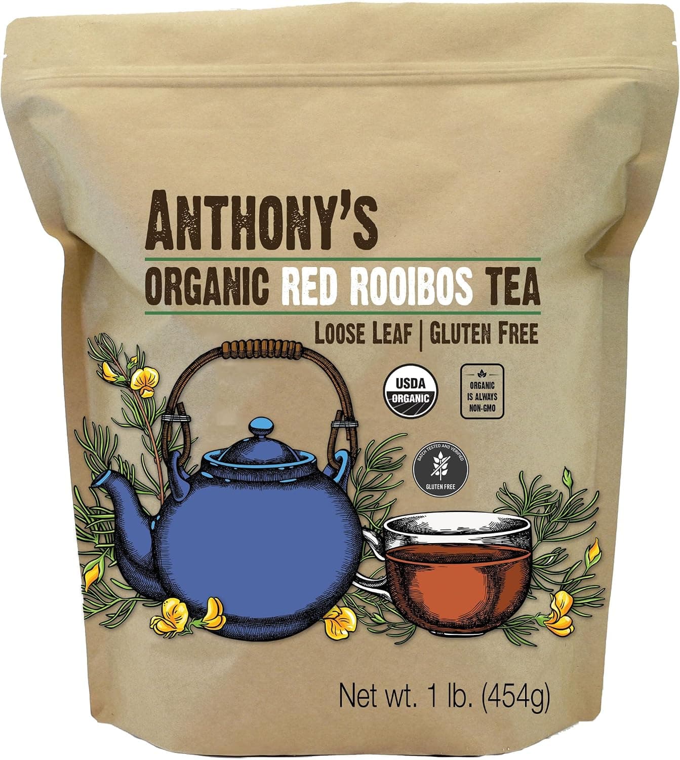 Anthony's Organic Red Rooibos Loose Leaf Tea, 1 lb