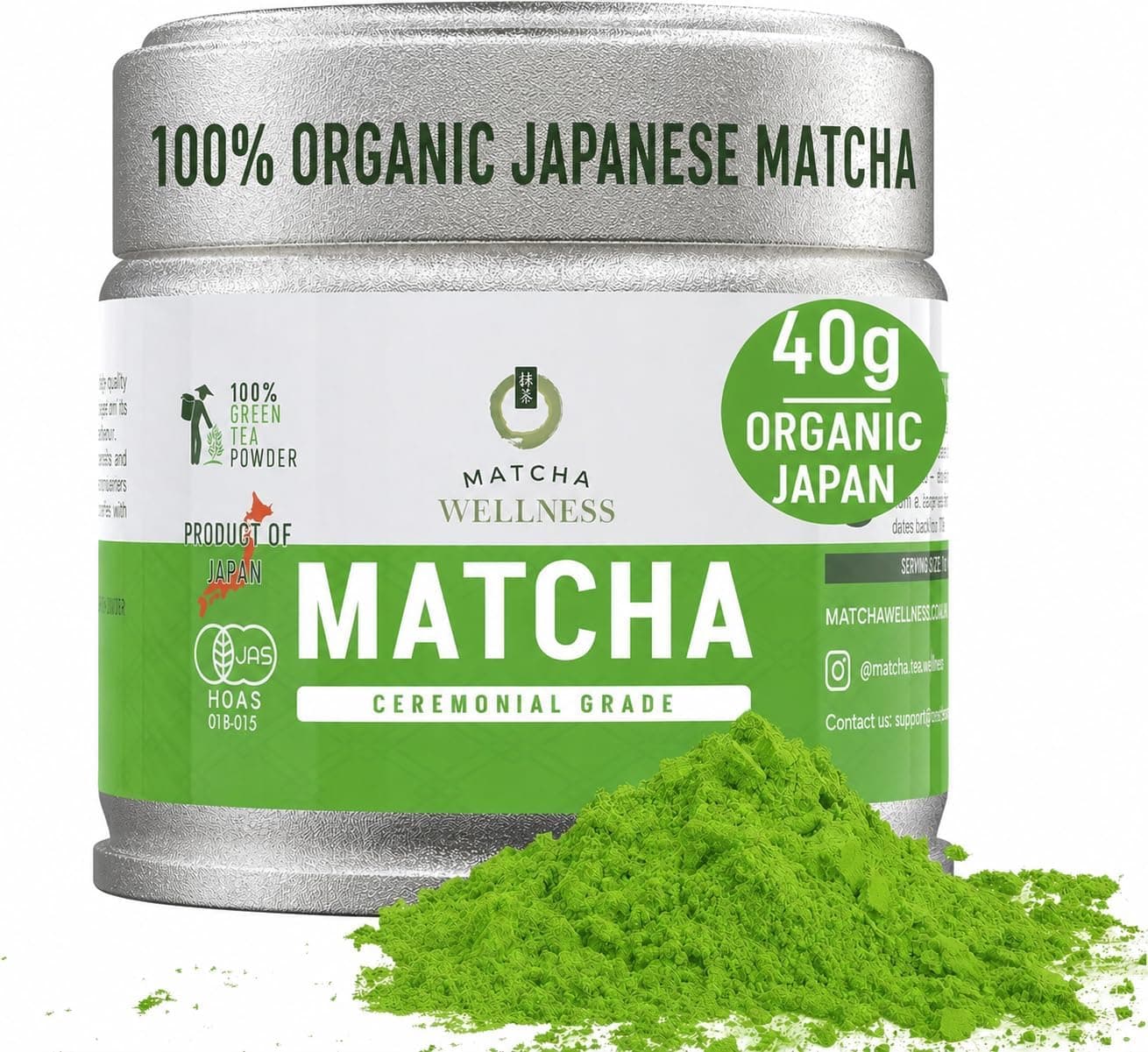 eco heed Ceremonial Grade Matcha Powder 1.4oz, 1st Harvest Premium Japanese, All Organic No Gluten No Sugar