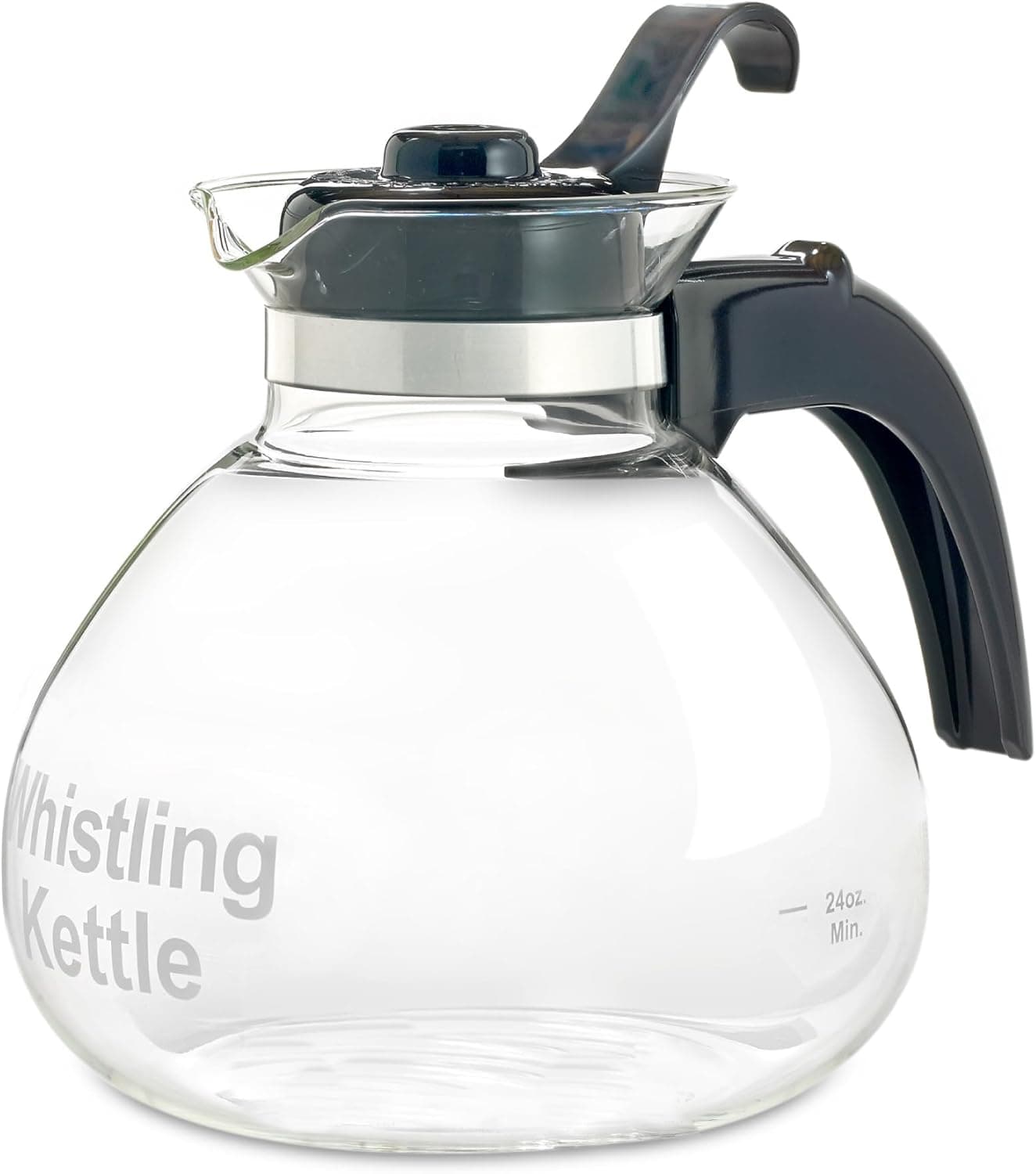 Cafe Brew Glass Tea Kettle, 12 Cup, German Borosilicate Glass, Gas & Electric Stovetop Safe, Whistles at Boil