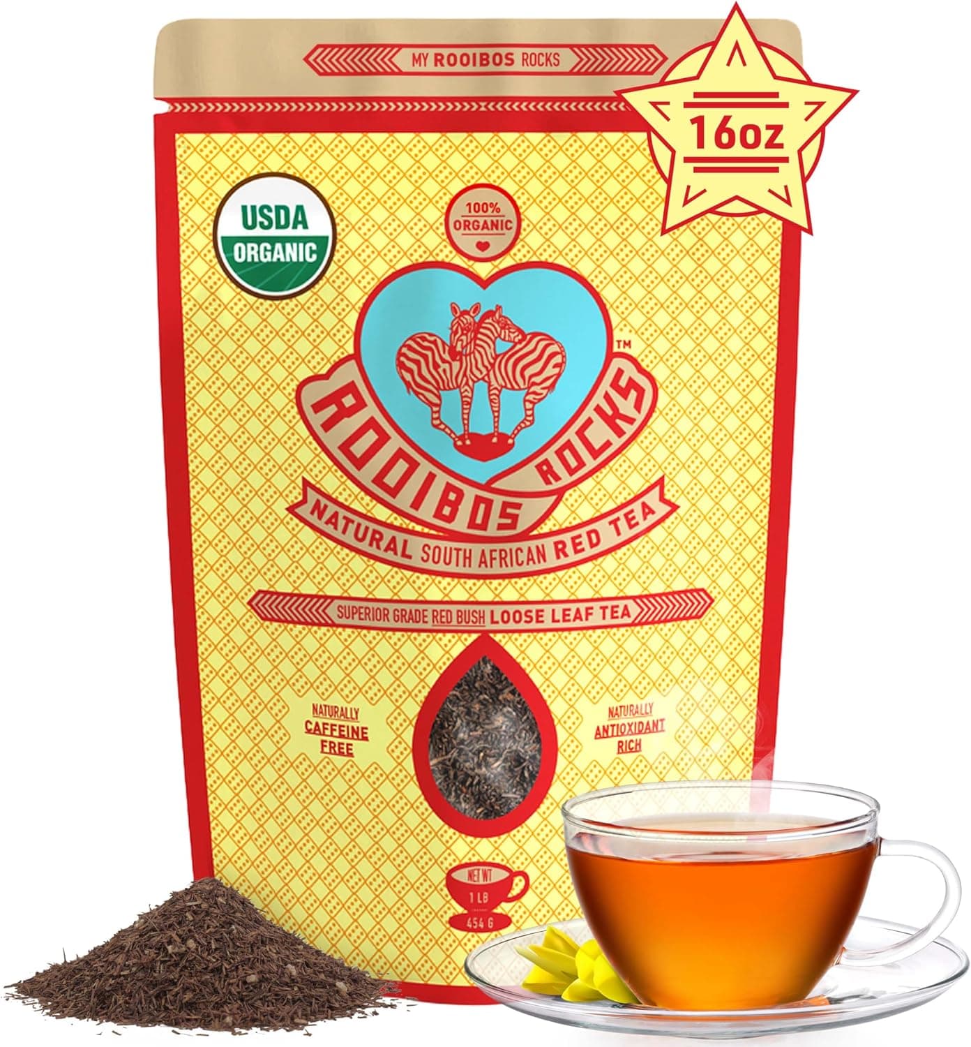 Naturally Sweet Organic Rooibos Tea - 16 oz Premium Loose Leaf, Caffeine Free