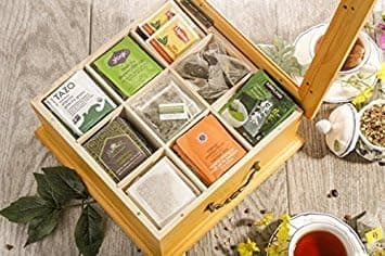 Wooden Tea Box, Tea Storage, Gourmet Tea Bag Organizer & Holder, Clear Lid, 9 Compartment, 180+ Bags