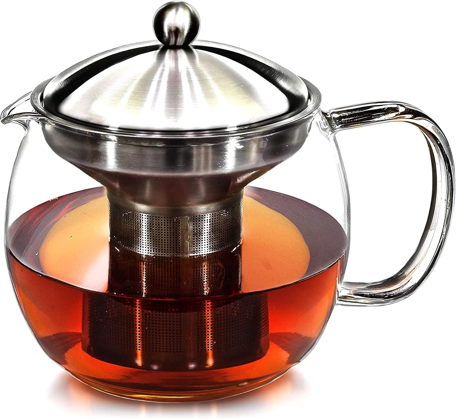 Teapot with Infuser for Loose Tea 40oz, Clear Glass Kettle Pot with Strainer & Warmer