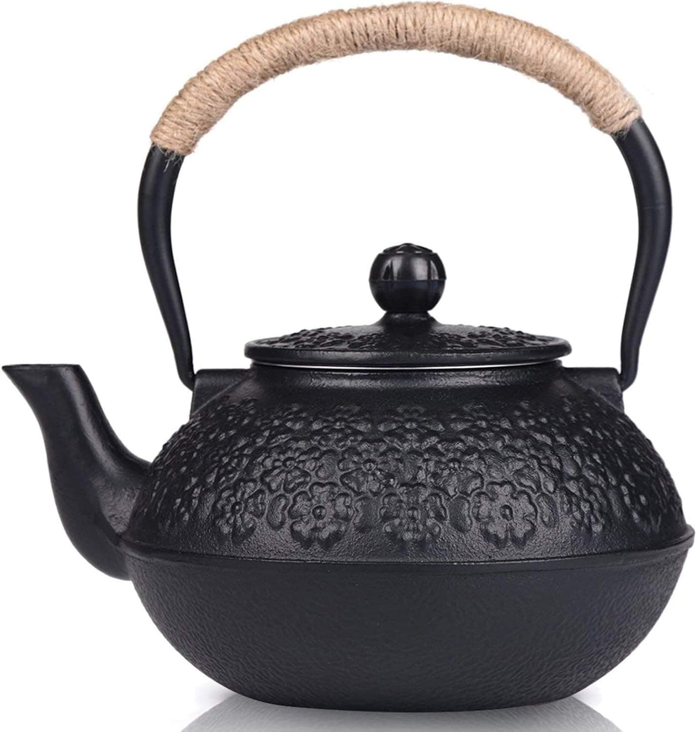 Sotya Cast Iron Teapot 40oz Japanese Tetsubin with Infuser, Enameled Interior, Black