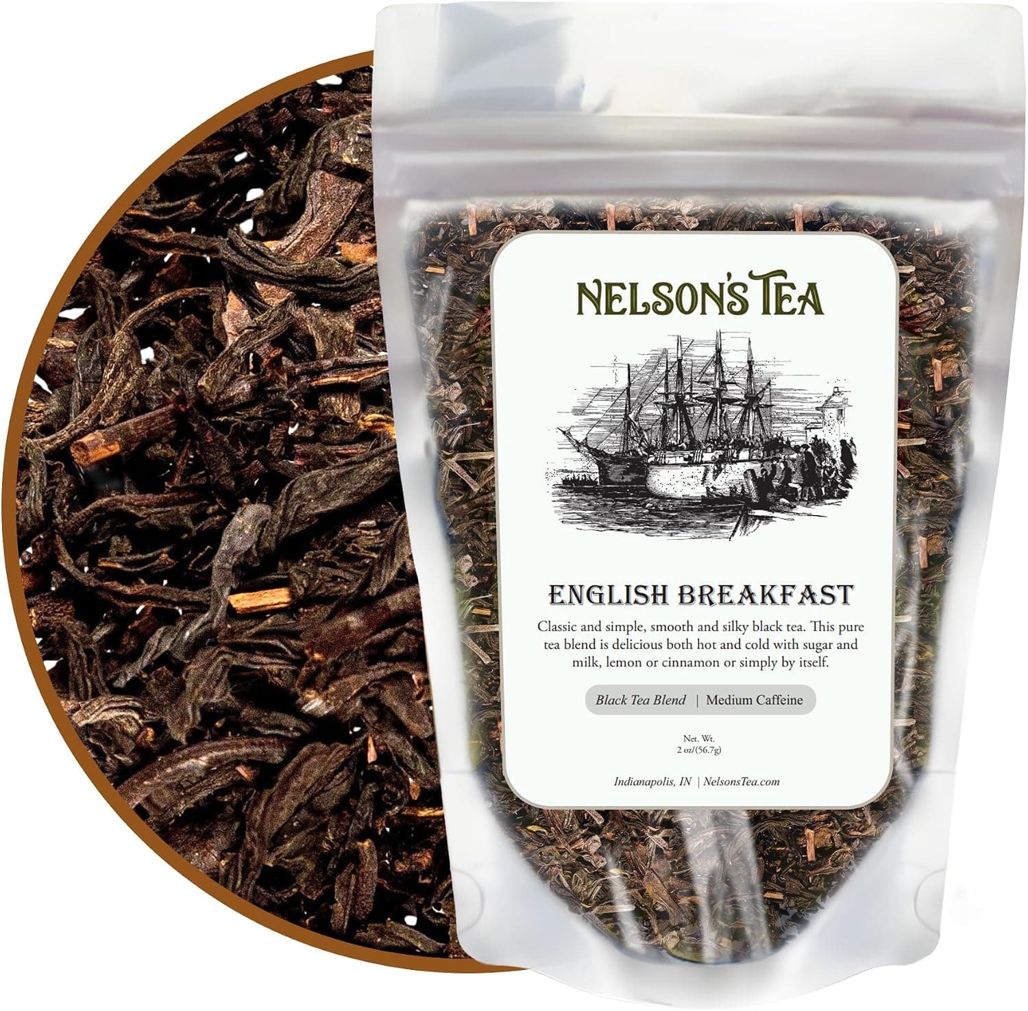 Nelson's Tea English Breakfast Loose Leaf Black Tea - Assam Ceylon Flowery Orange Pekoe Blend, 2 oz