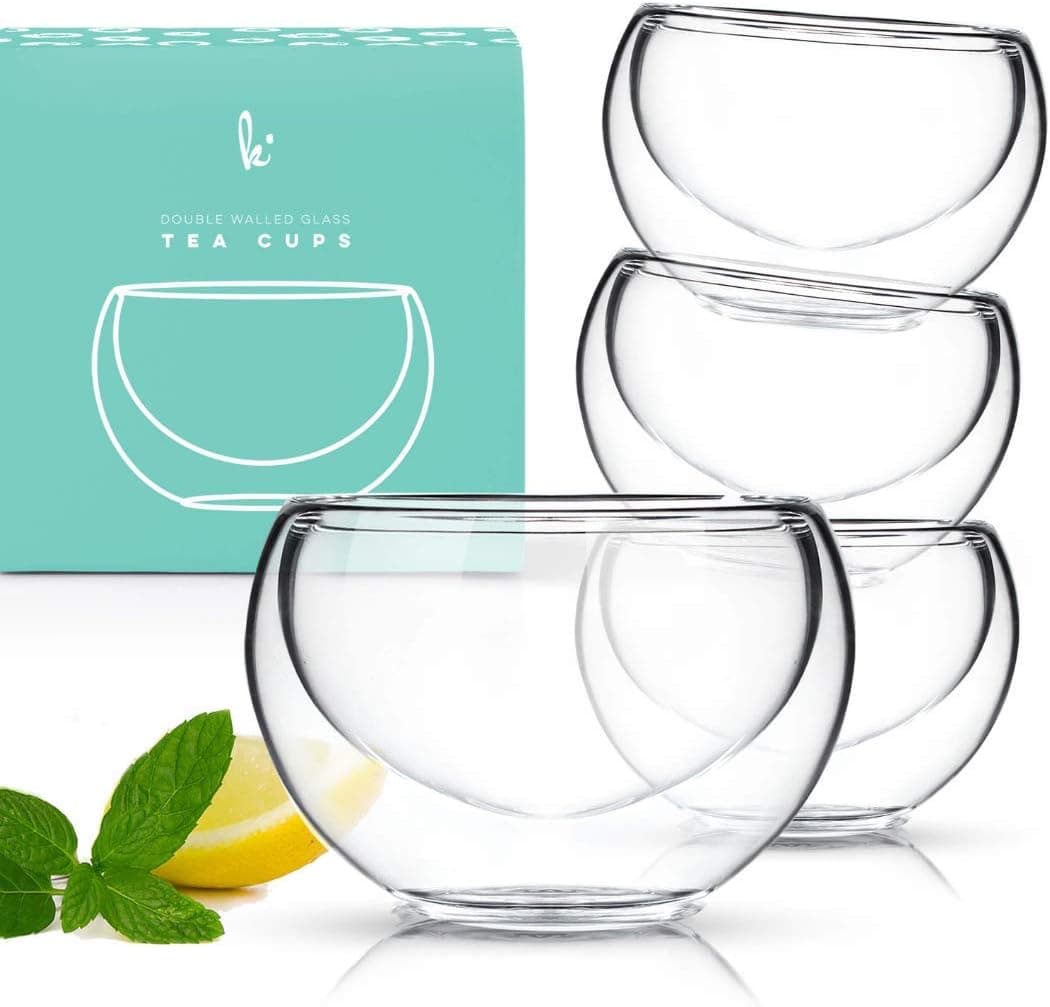 Kitchables Glass Tea Cups Double Wall Borosilicate Glass Tea Cups, Pack of 4