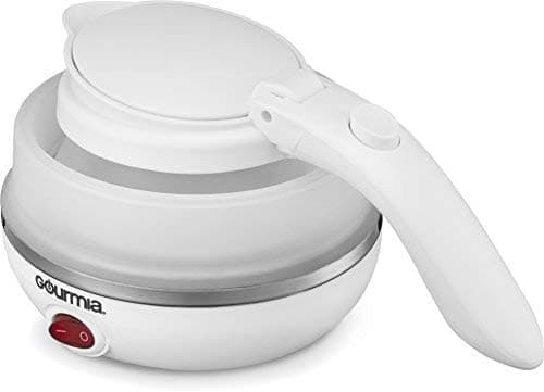 Gourmia GK320 Travel Foldable Electric Kettle, Dual Voltage, Food Grade Silicone, Collapsible, Boil Dry Protection, .5 Qt, White