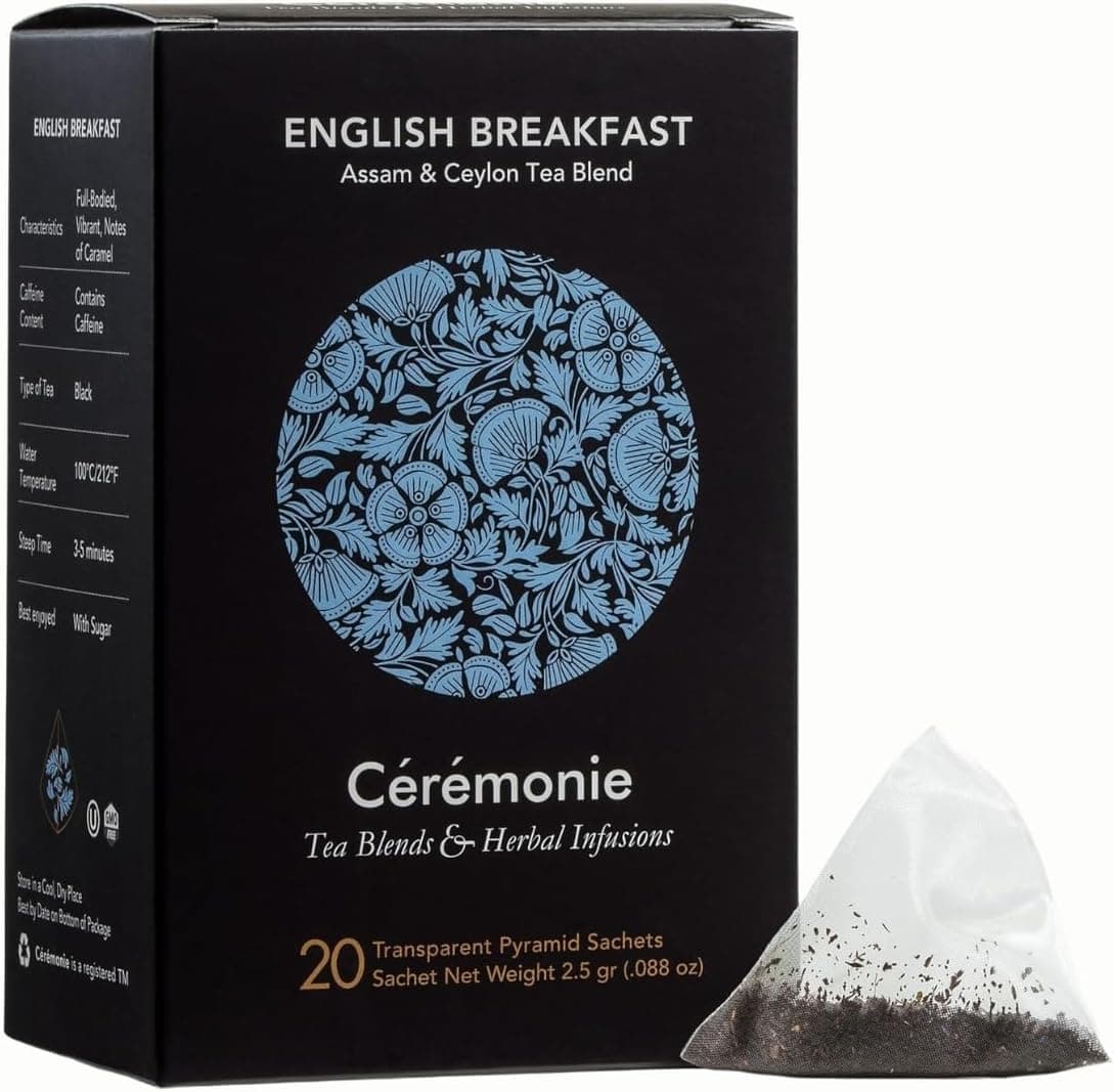 Ceremonie Tea English Breakfast Assam & Ceylon Tea Blend - Full-Bodied Black Tea, 20 Pyramid Sachets
