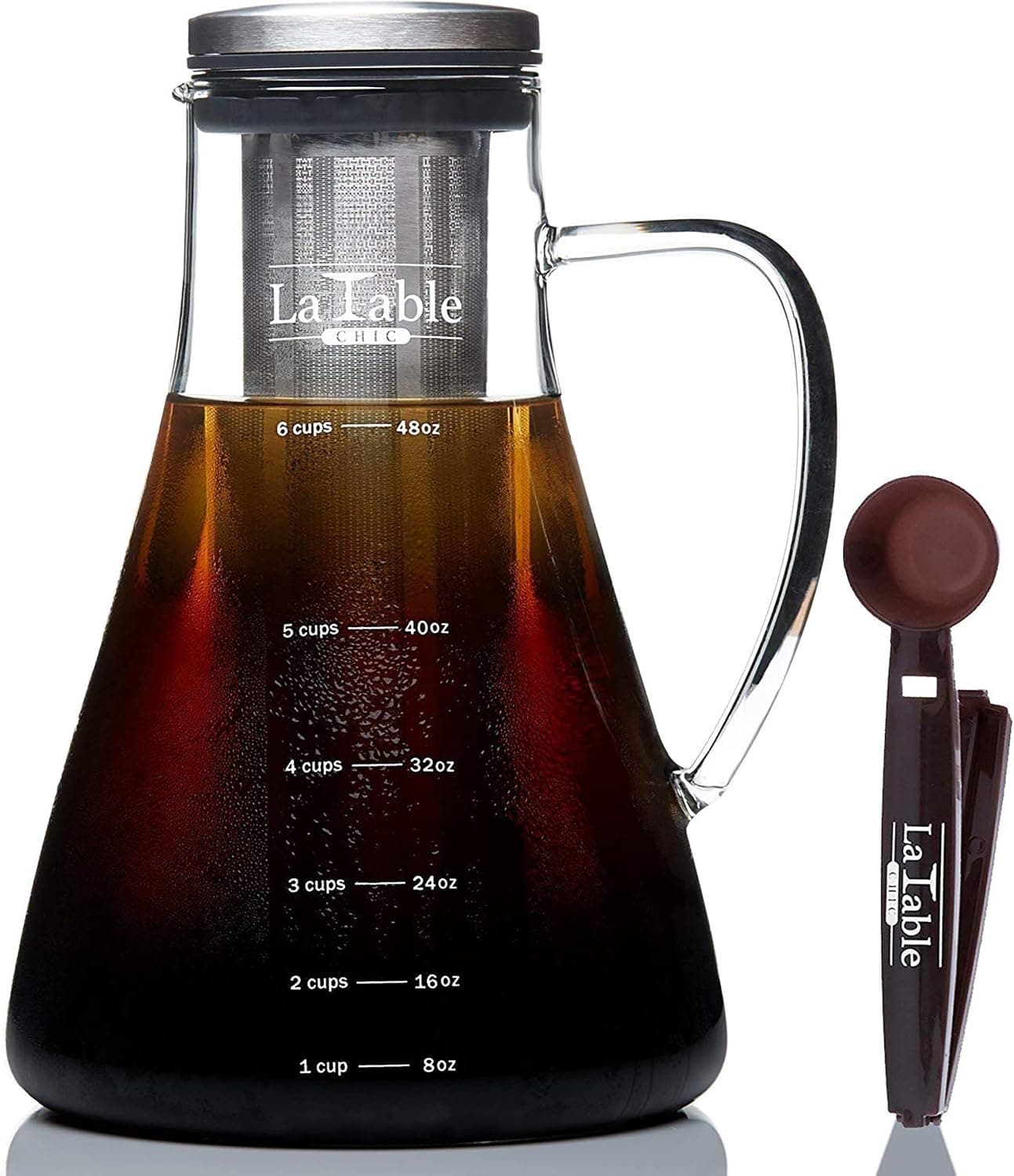 Cold Brew Coffee Maker and Tea Maker 1.5L/50oz, Glass Loose Leaf Iced Tea Infuser & Double Mesh Stainless Steel Filter