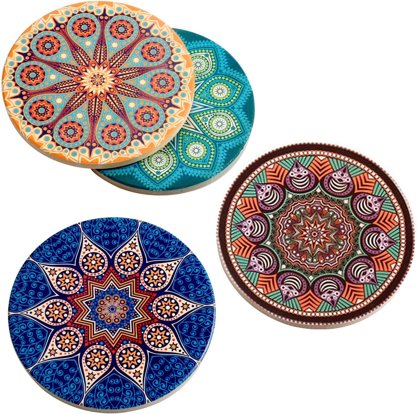 Coasters for Drinks Absorbent 4 Pack Ceramic Set, 4in Stoneware Cup Mats with Cork Base
