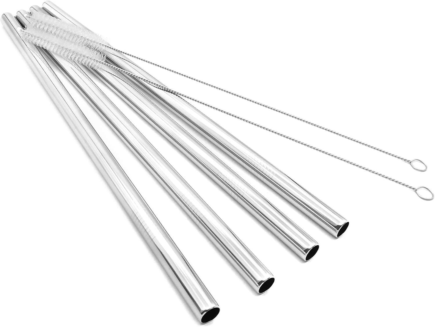 Super Big Drinking Straws Set 12" Extra Long 1/2" Wide Reusable 304 Stainless Steel - Set of 4 with 2 Brushes