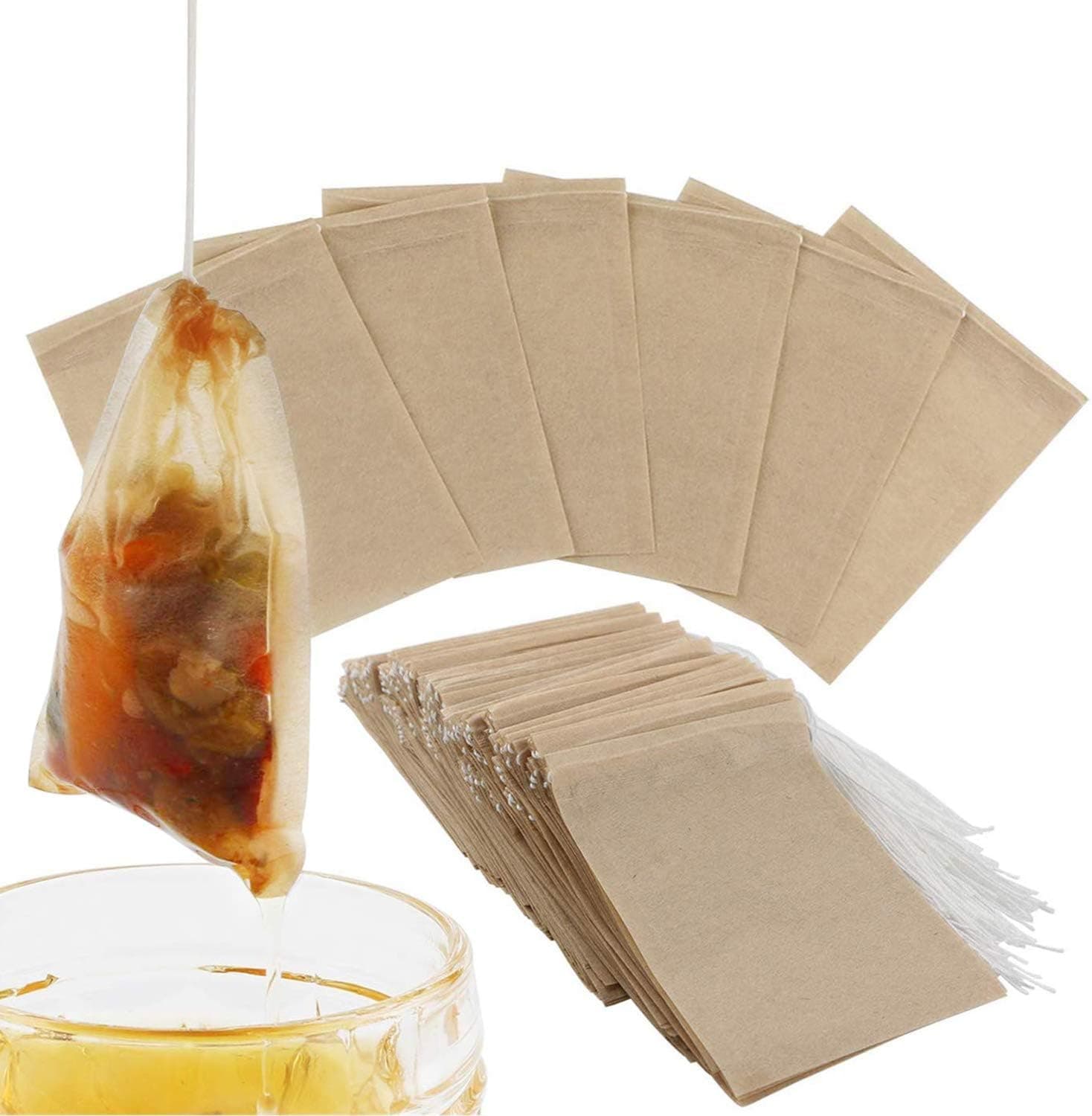 300PCS Tea Filter Bags, Disposable Paper Tea Bag with Drawstring, Unbleached, for Loose Leaf Tea