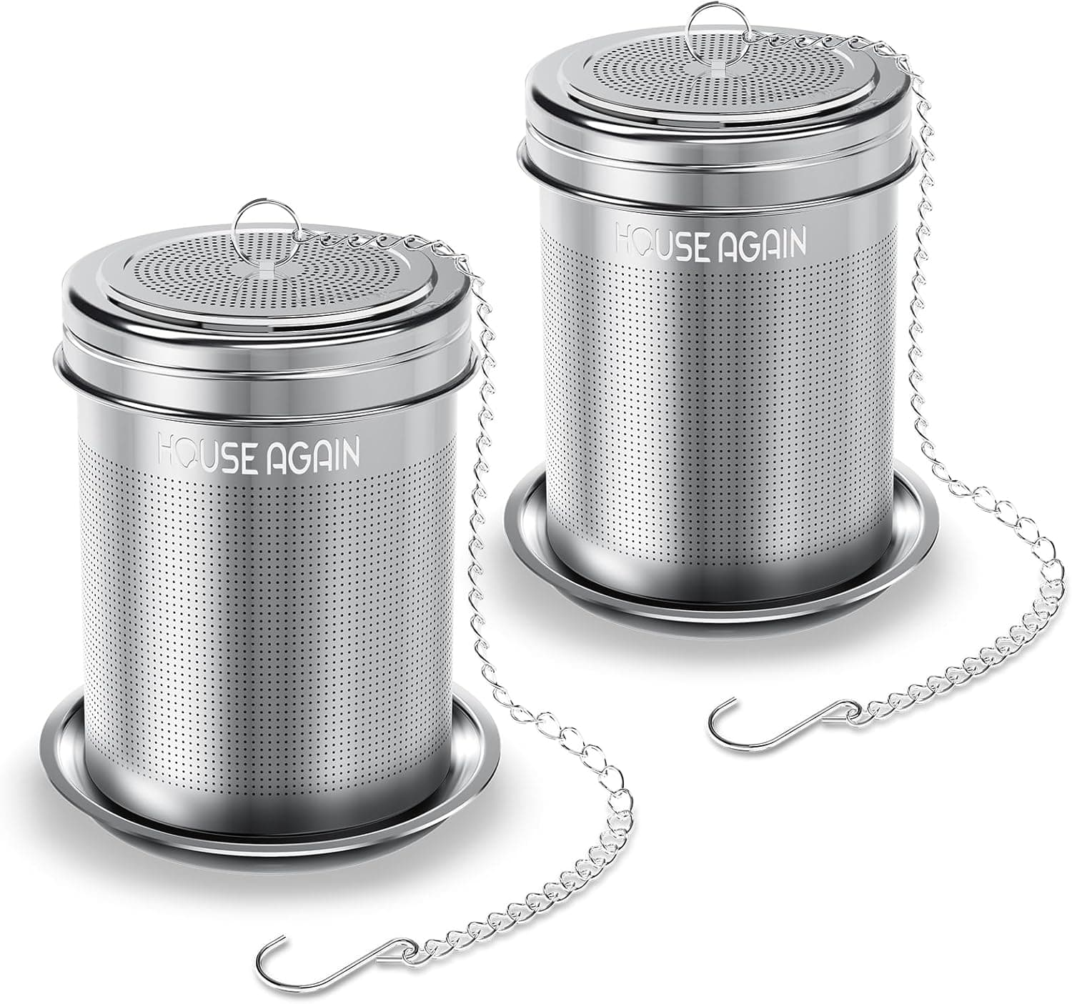 HOUSE AGAIN Tea Infuser, Extra Fine Mesh 18/8 Stainless Steel with Extended Chain Hook (2 pack)