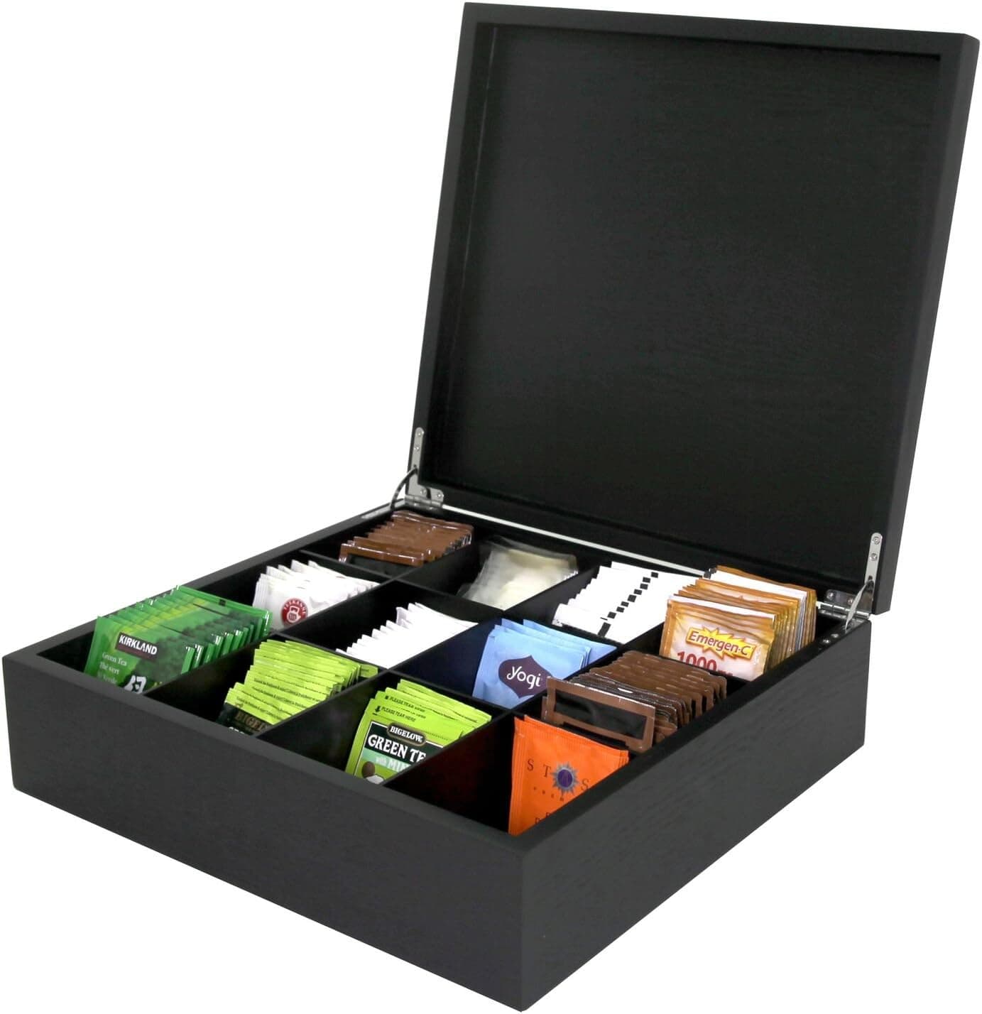 Tea Box Wood Storage Organizer, Tea Bags 250+, 12 Compartments