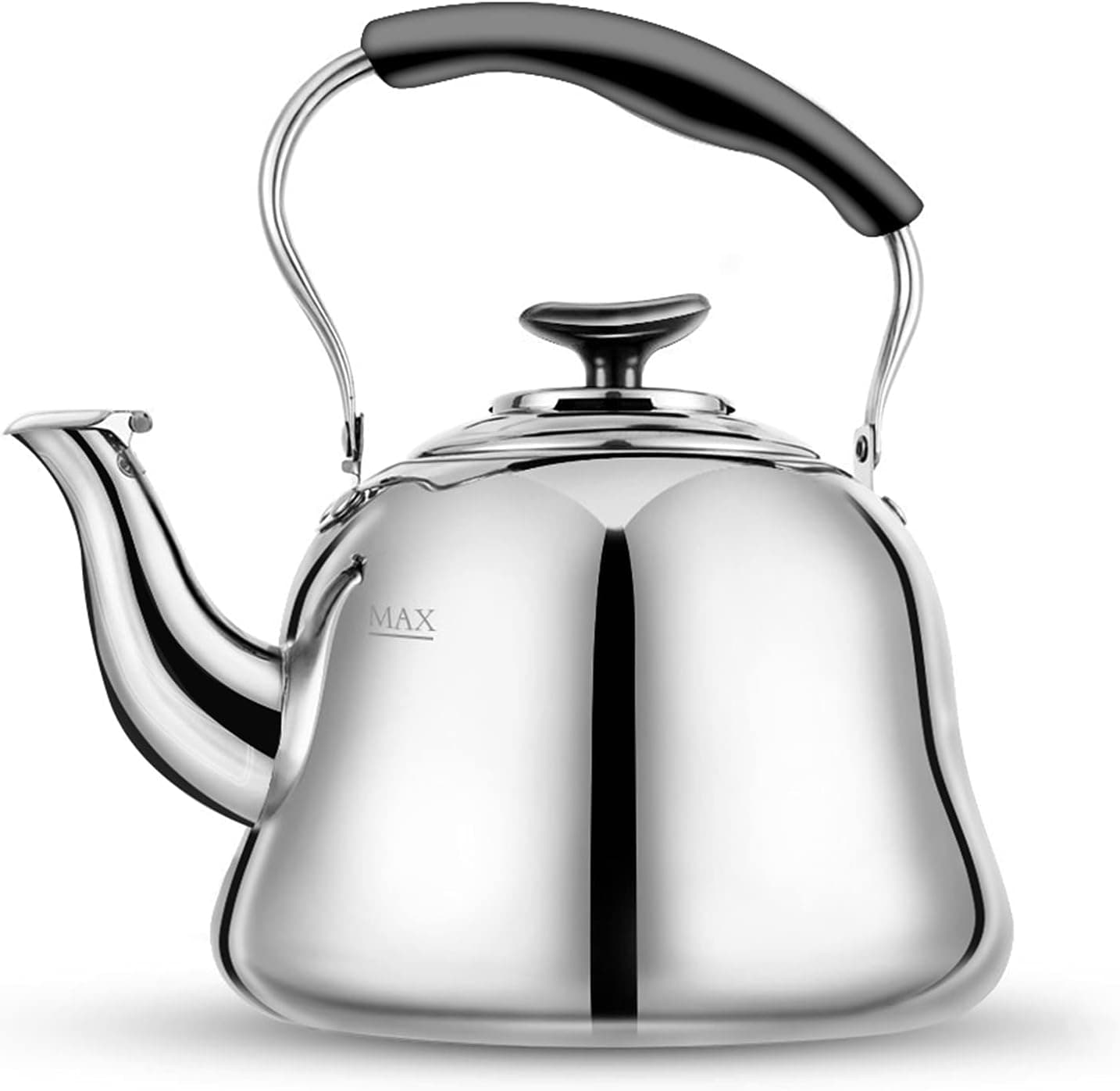 Tea Kettle Stovetop Whistling Teakettle Classic Stainless Steel with Heat-Resistant Folding Handle, Mirror Finish, 2 Liters