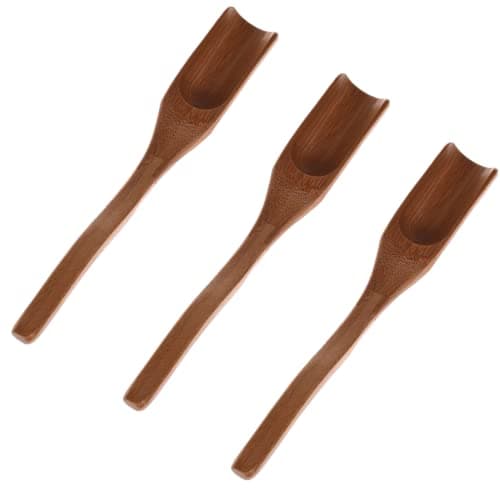 UTENEW 3 Pieces Wooden Loose Tea Scoops, Natural Bamboo Wood Spoons for Scooping Coffee Powder, Spices and Condiments, Long Handle 7"