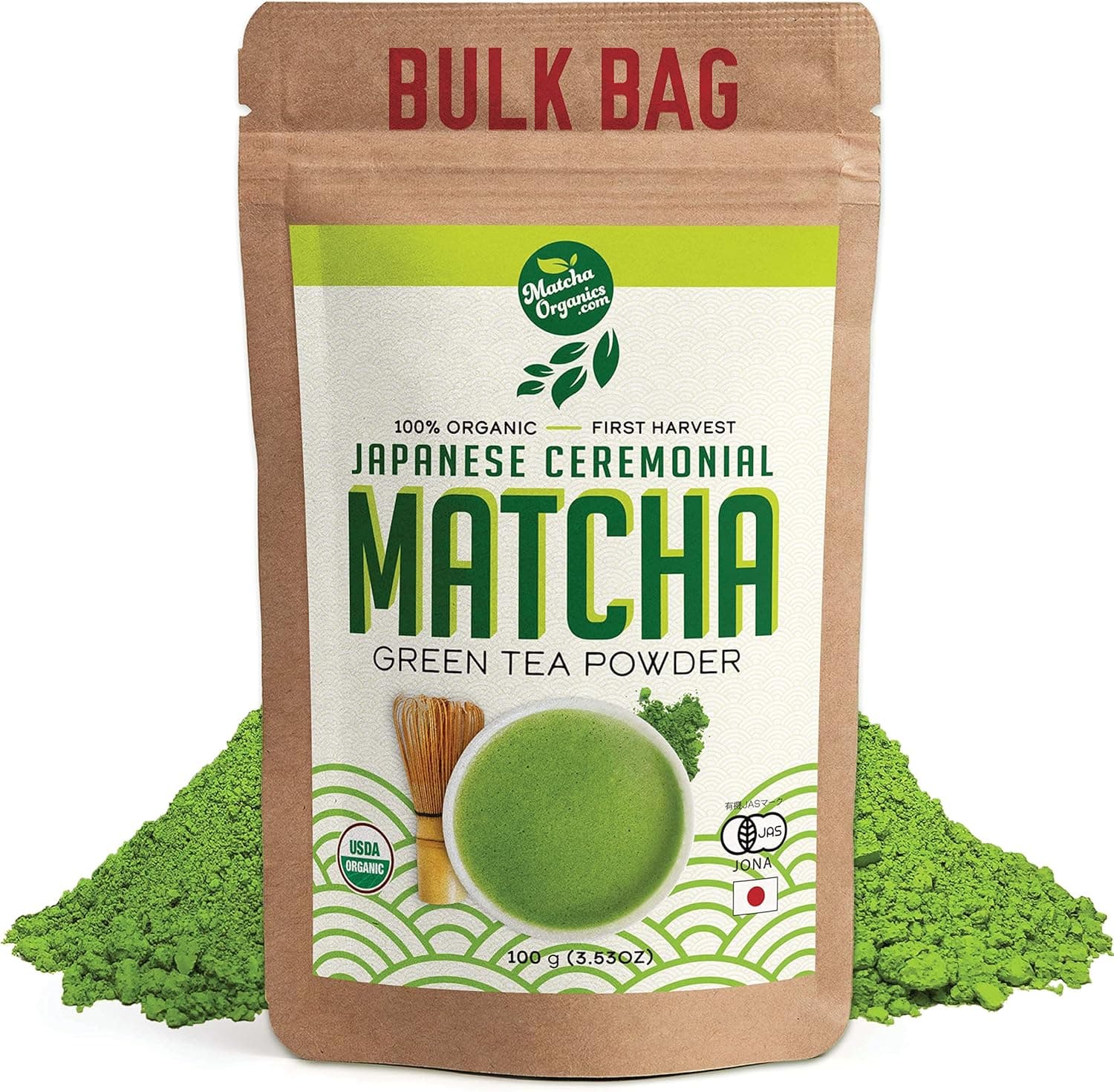 Premium Japanese Ceremonial Matcha Green Tea Powder, 1st Harvest Highest Grade, USDA & JAS Organic, 3.53oz / 100g