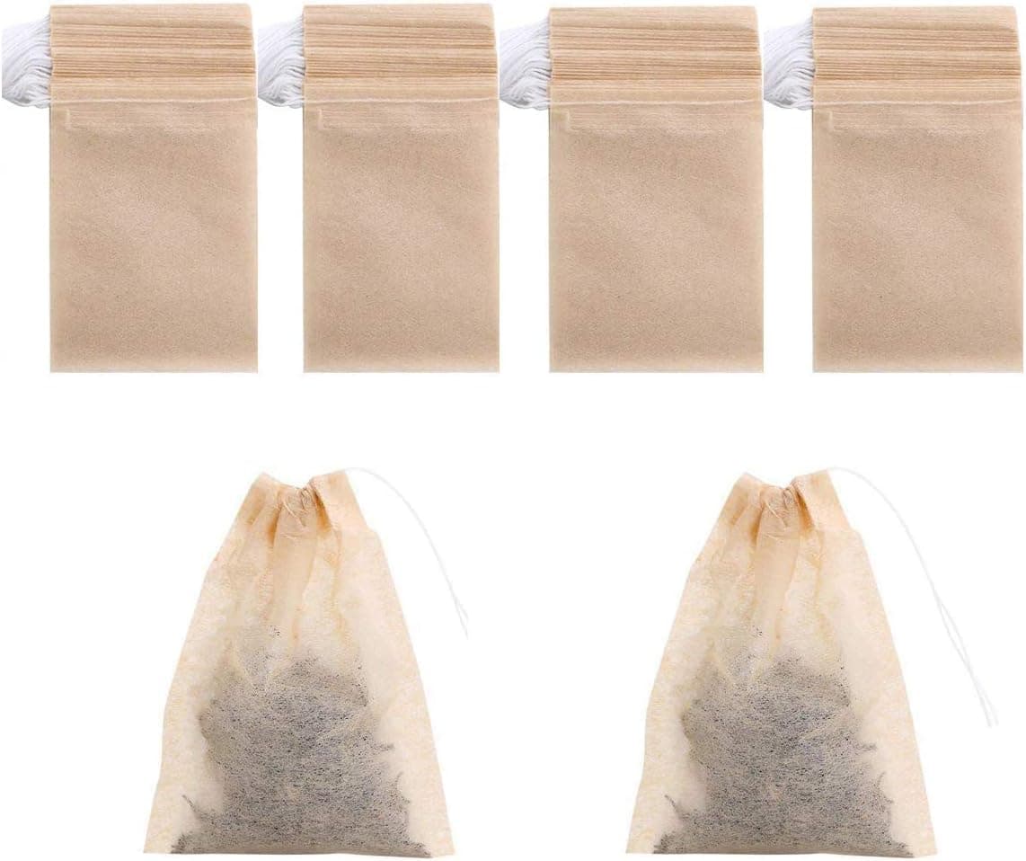 400 Pack Disposable Drawstring Tea Filter Bags, 7 x 9cm Natural Color Unbleached Paper Infuser