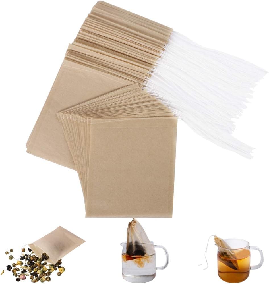 Aksuaple Eco-Fil Disposable Tea Filter Bags, Biodegradable Unbleached Empty Sachets, 100 Pack