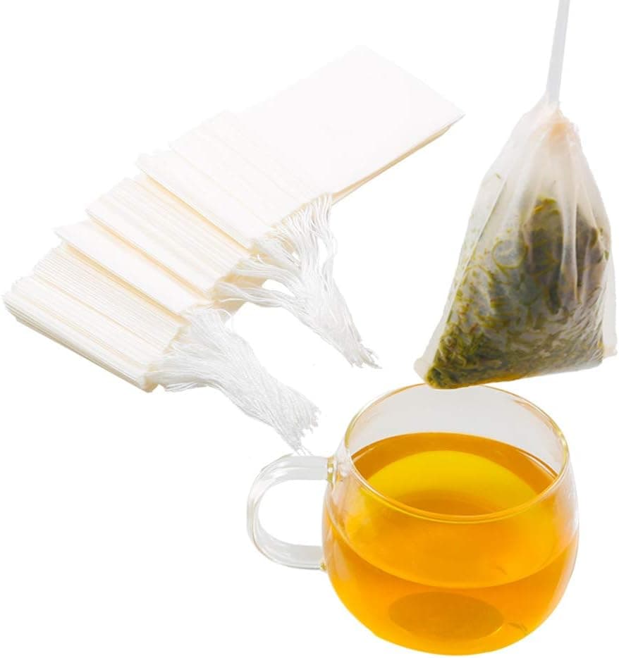 Tinkee Tea Filter Bags, Disposable Empty Tea Bag with Drawstring for Loose Leaf Tea, Set of 100, White