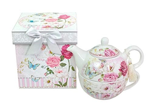 Lightahead Bone China Tea for One Set Rose Design, in attractive Gift Box