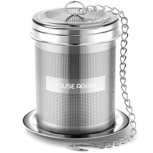 HOUSE AGAIN Large Tea Infuser, Extra Fine Mesh Tea Strainers for Loose Tea, 18/8 Stainless Steel Tea Strainer with Extended Chain Hook, Tea Steeper for Brew Tea, Spices & Seasonings for Multi Cups
