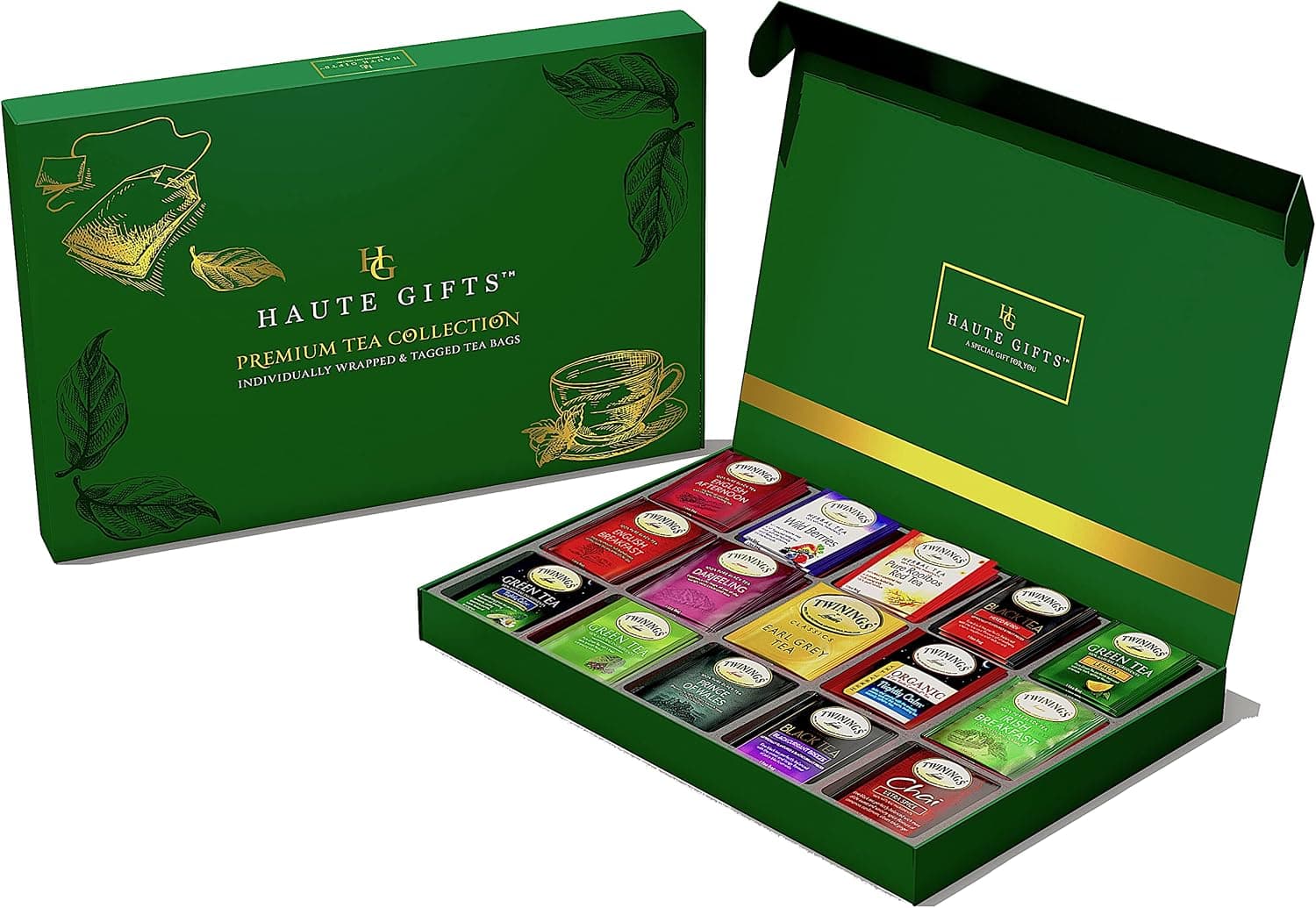 Tea Bags Sampler Assortment Variety Pack Gift Box, 45 Count Tea Bags & 10 Honey Sticks