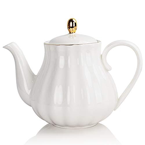 Sweejar 28FLOZ Royal Teapot with Infuser,Porcelain Tea Pot(White)