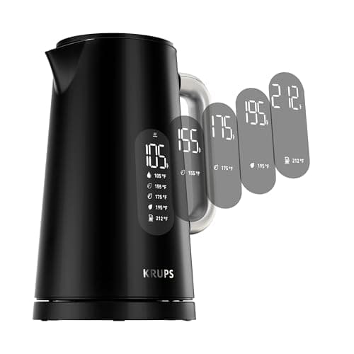 KRUPS Smart Temp Electric Kettle: 1.7L Capacity, 5 Precise Temperature Settings, Digital Display, Cool-Touch Exterior, Cordless Design for Tea and Coffee Lovers