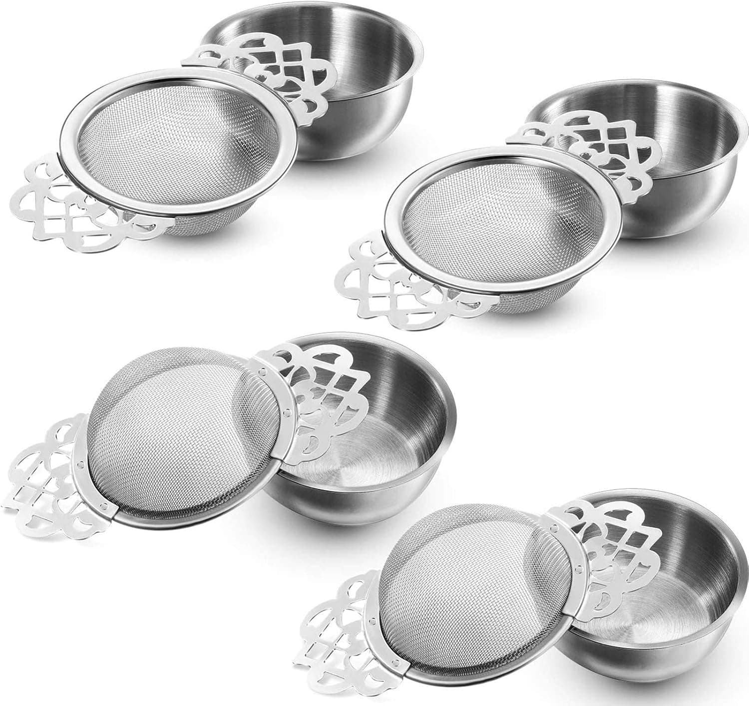 Hotop 4 Pack Fine Mesh Tea Strainer with Bowl, Stainless Steel Filter with Handle