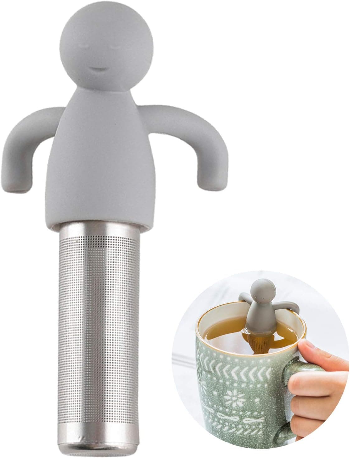 Leden Tea Infuser for Loose Leaf Tea, Cute Tea Strainer Ball with Silicone Handle (Grey)