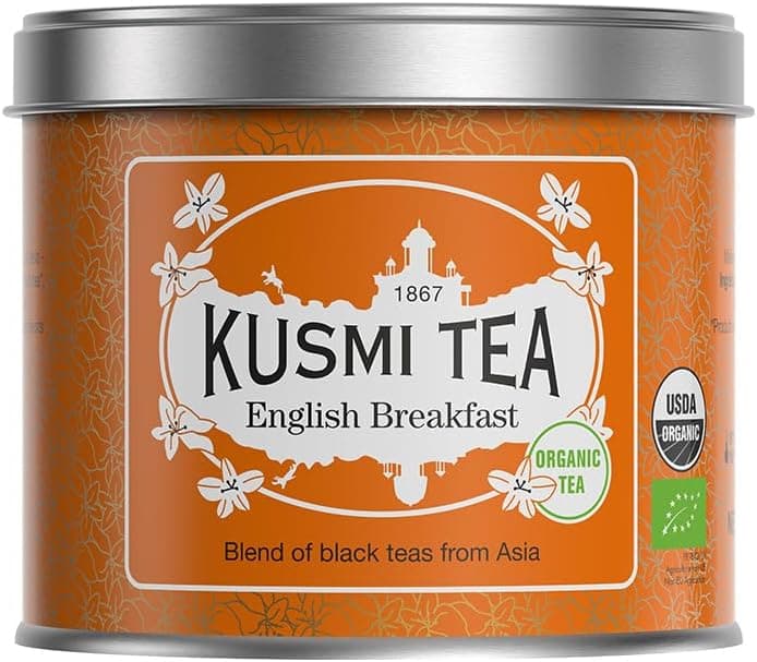 Kusmi Tea English Breakfast Organic - Ceylon & Assam Black Tea Loose Leaf, Tin Box 3.5 oz