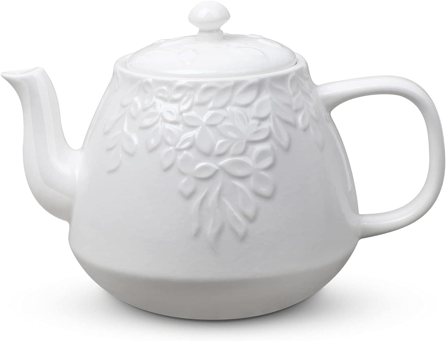 Toptier Leaf Teapot, Porcelain Tea Pot with Stainless Steel Infuser, 37 Ounce, White