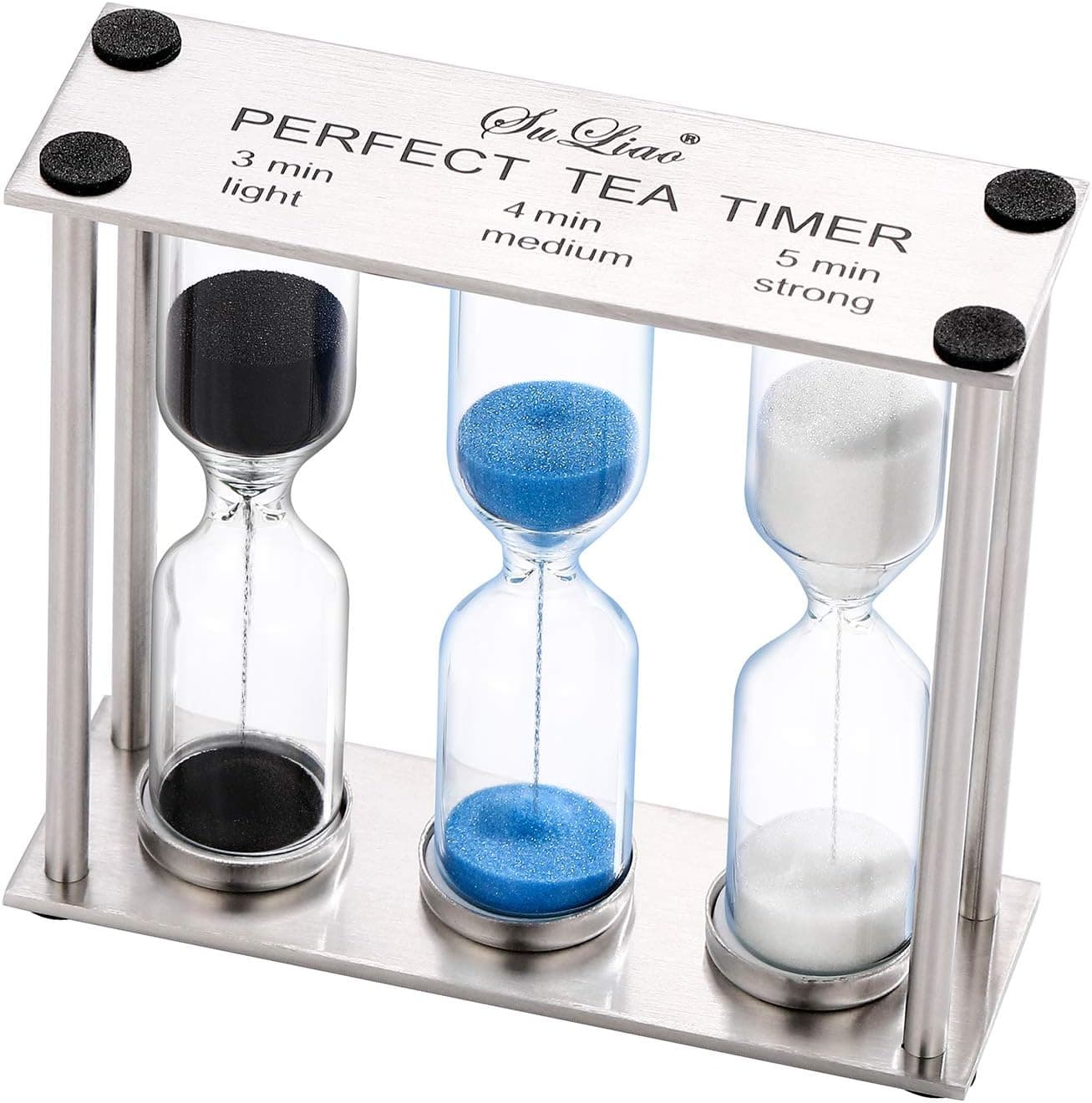 SuLiao Tea 3-4-5 Minute Sand Timer/Clock, Metal Three-in-One, Black & Blue White