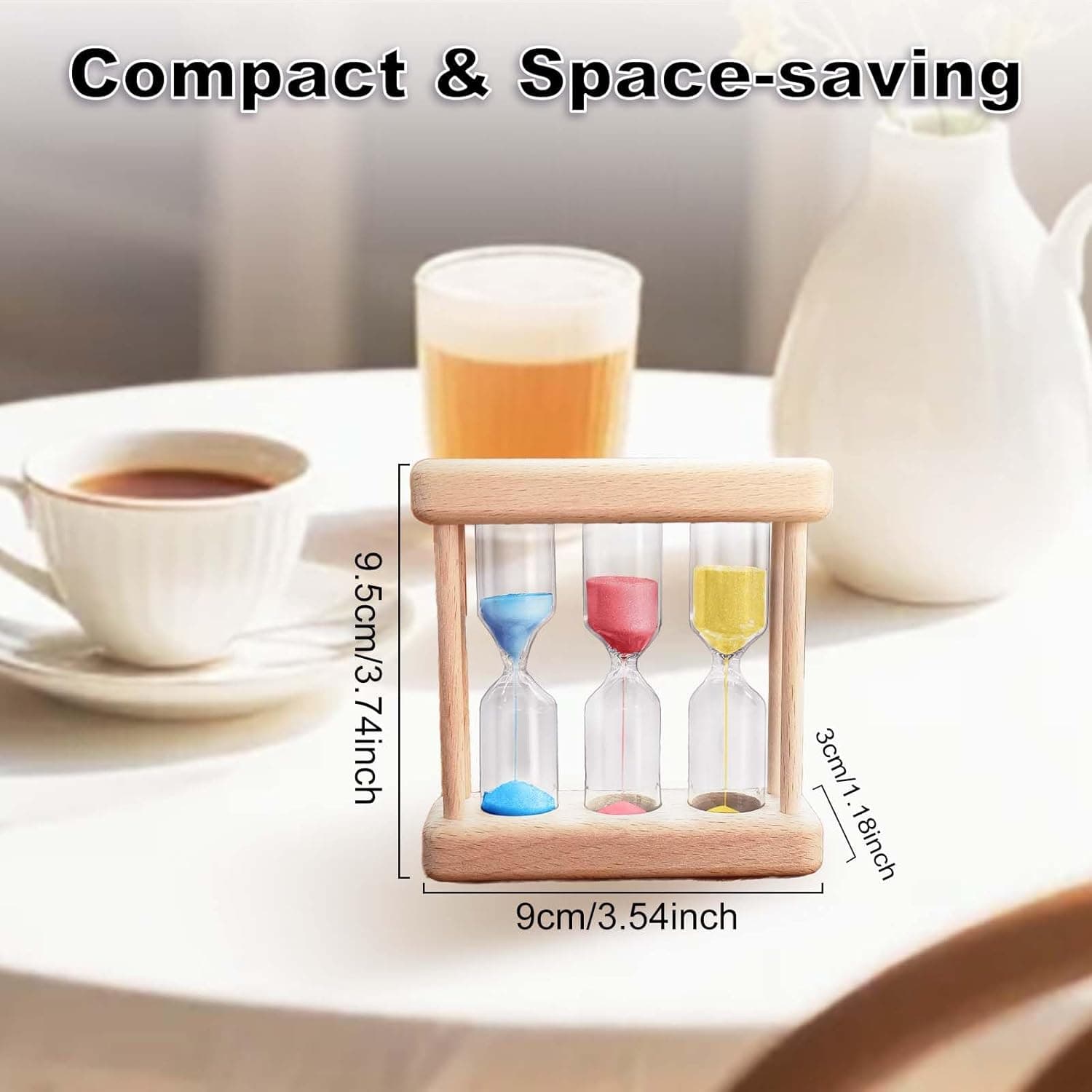 Tea 1-3-5 Minute Sand Timer Hourglass, Small Wooden Frame Blue Sand Clock