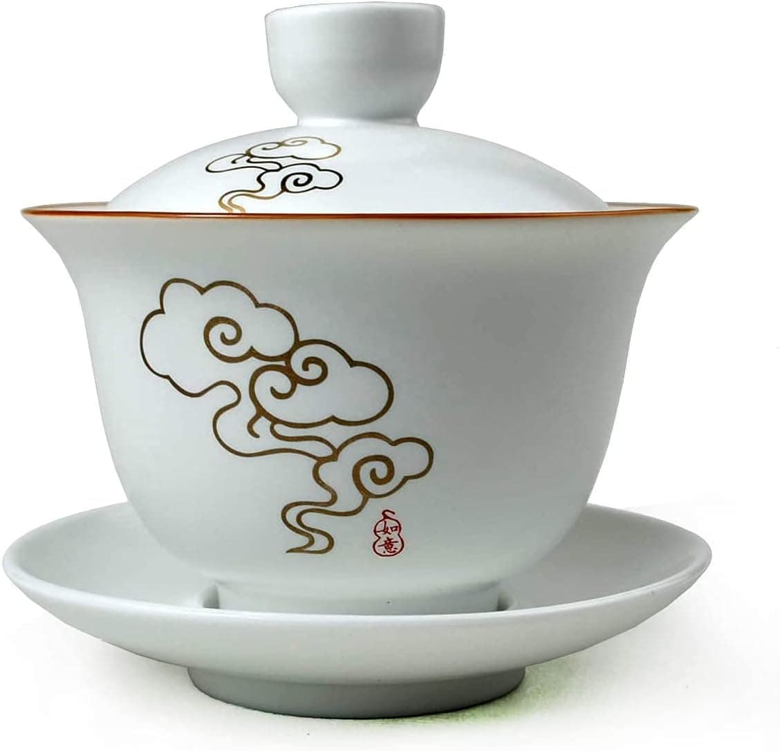 GDLK Gaiwan 6oz Teacup Porcelain White Chinese Gongfu Tea Set (Cloud)