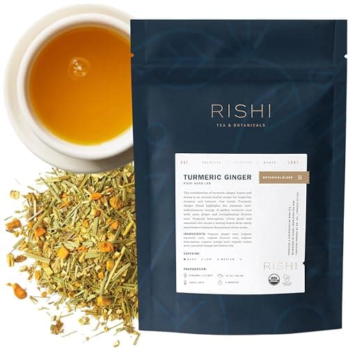 Rishi Tea Turmeric Ginger Organic Loose Leaf Tea, Caffeine Free, 4oz | Spicy Ginger and Citrus Herbal Tea Blend, Enjoy Hot or Iced, Sustainable, 14+ Servings