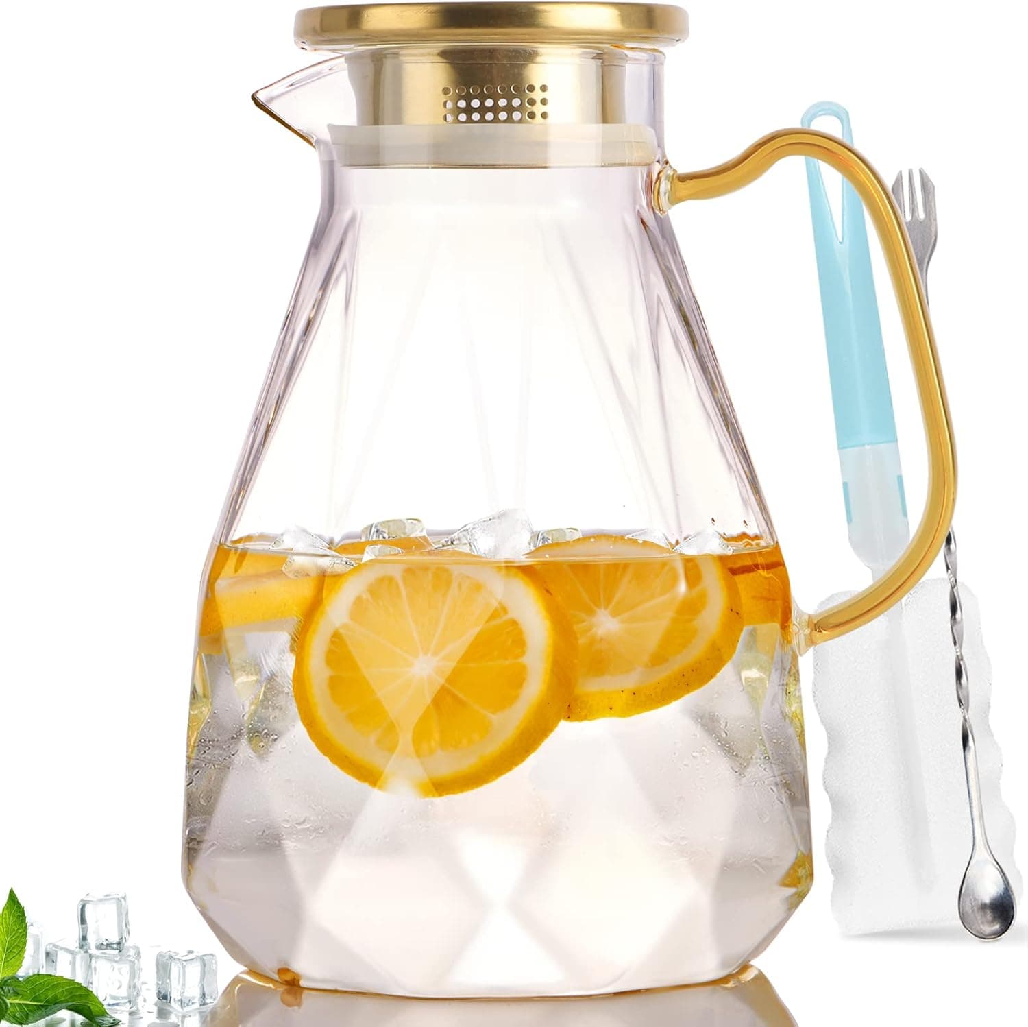 Yirilan Glass Pitcher, 2.2 Liter Water Pitcher with Lid, Iced Tea Pitcher for Fridge, Carafe, 2 Quart