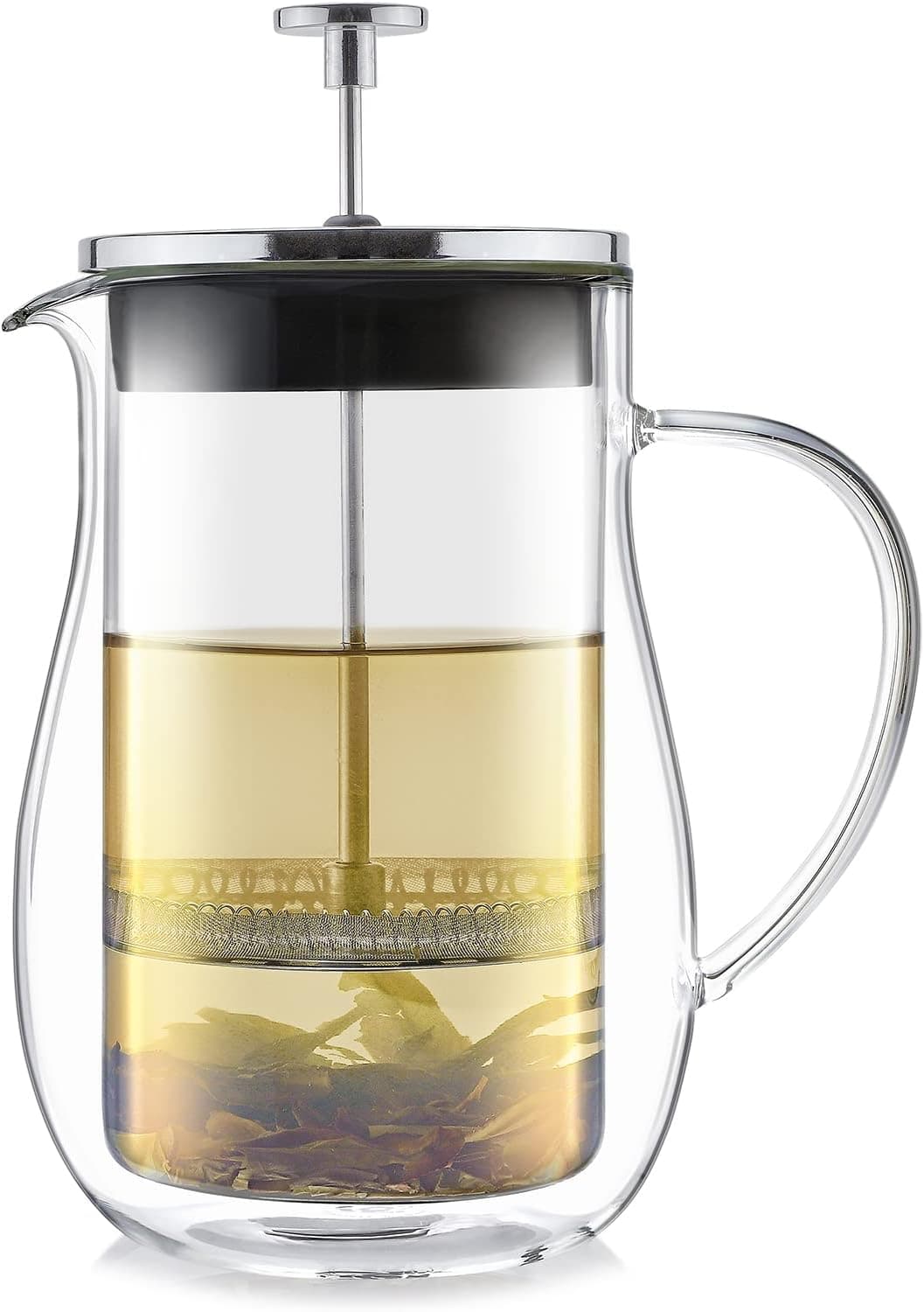 Teabloom Stay-Hot Glass French Press, Insulated 27-Ounce Tea Steeper