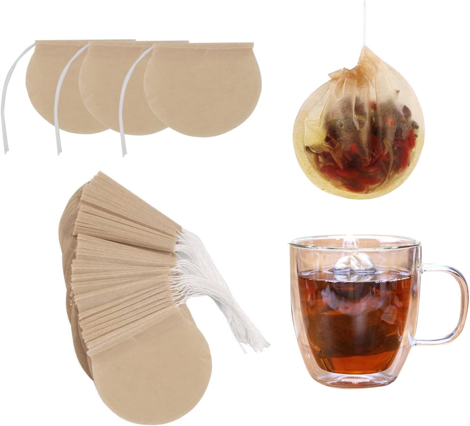 400pcs Empty Tea Bags for Loose Leaf Tea, Disposable Round Natural Paper Drawstring Filter Bags