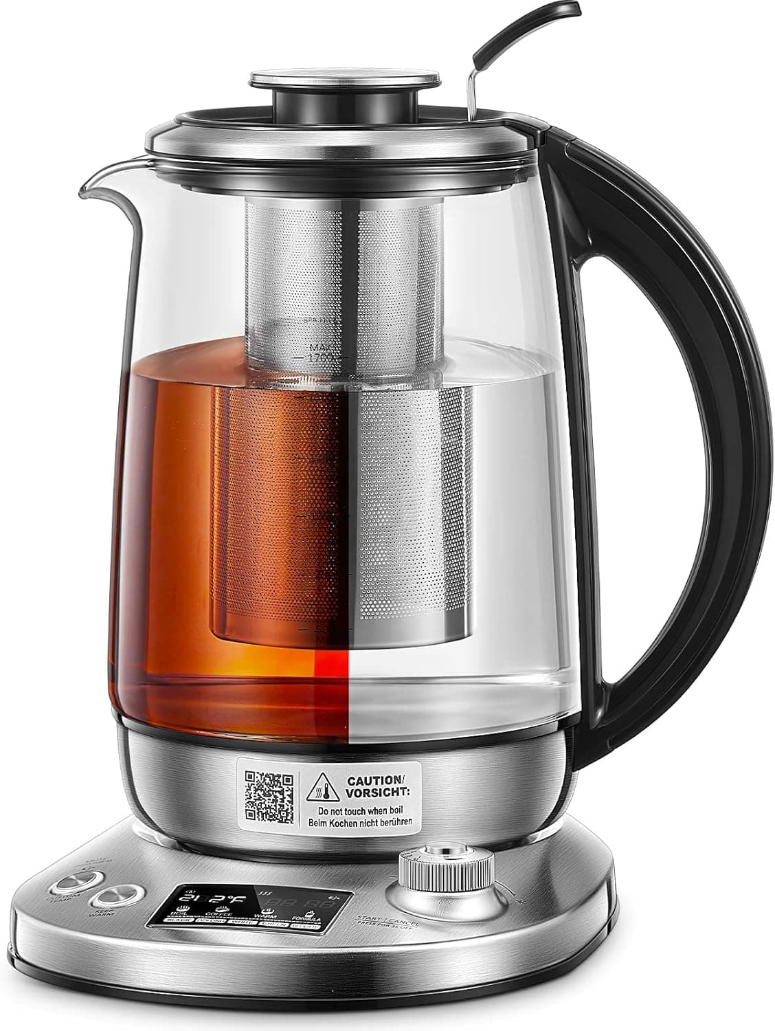 FOHERE Electric Tea Kettle, 9 Temperature Presets Glass, Removable Infuser, 1.7L