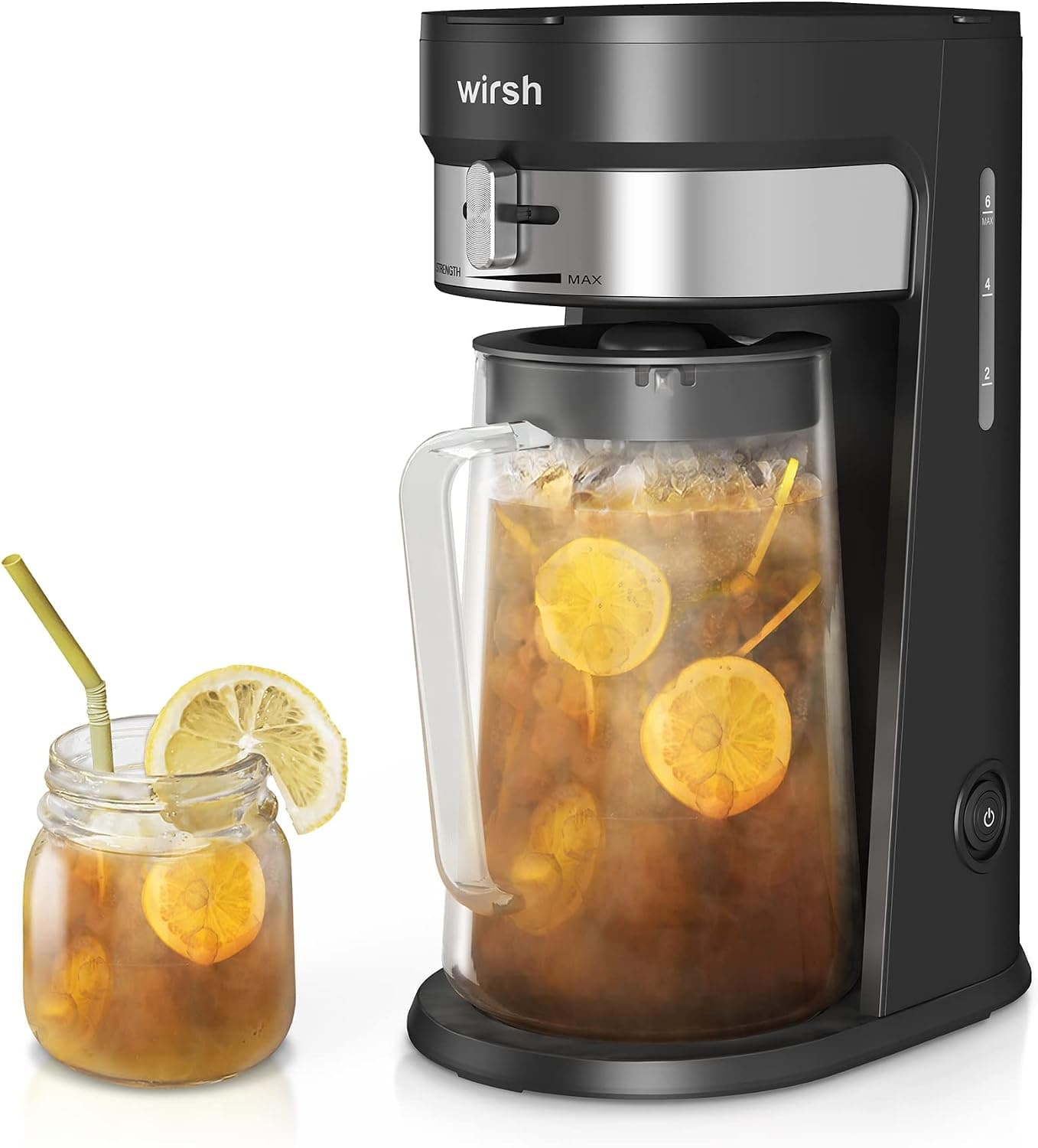 wirsh Iced Tea Maker with 3QT Pitcher, Iced Coffee Maker with Strength Control and Reusable Filter, Black
