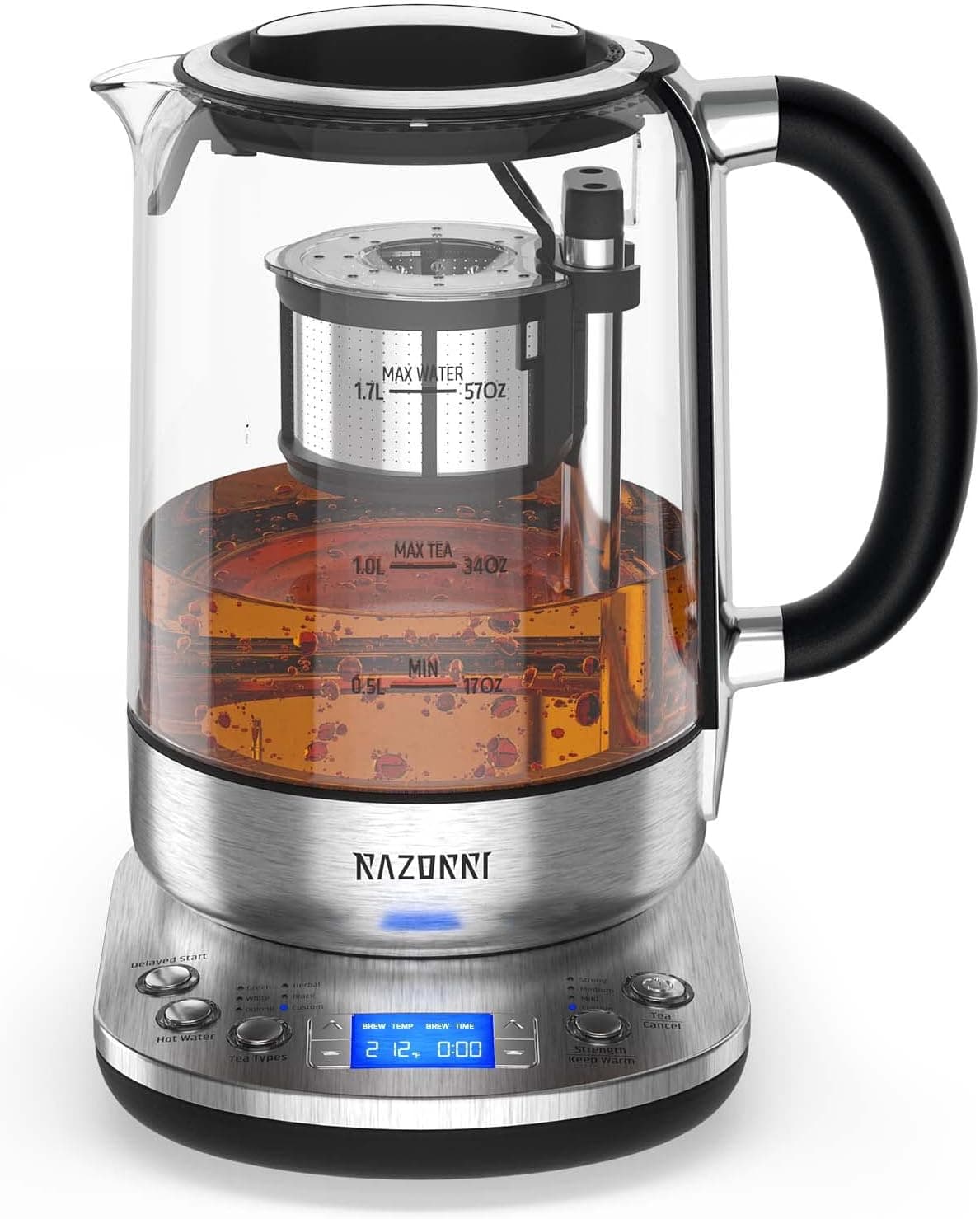 Razorri Electric Tea Maker 1.7L with 6oz Automatic Infuser, Stainless Steel Glass Kettle, Presets for 5 Types and 3 Brew Strengths, Keep Warm
